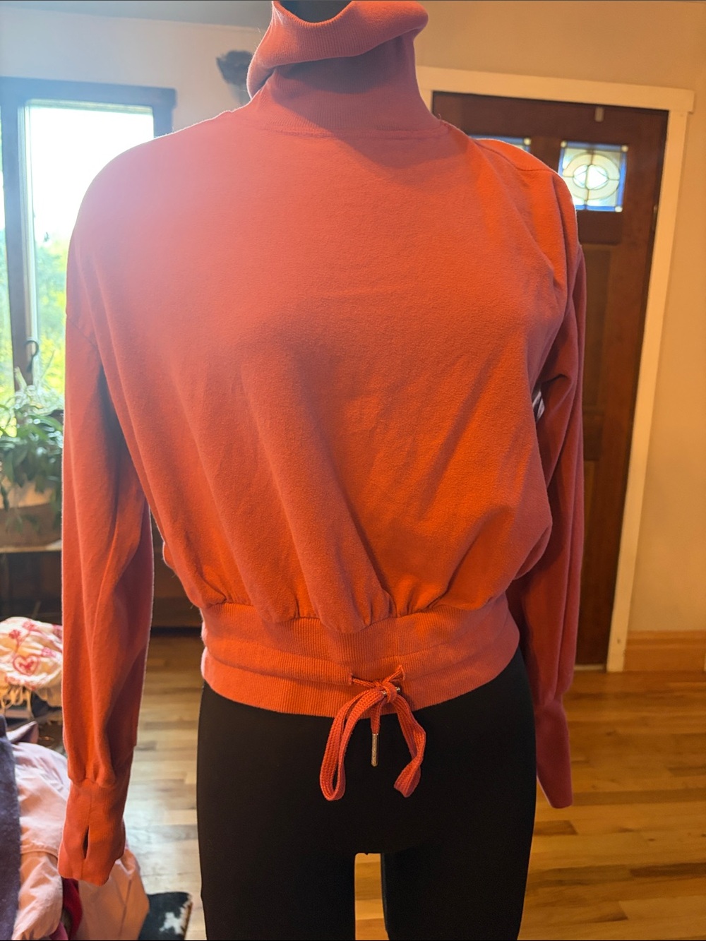 Sweaty Betty Women's Coral Drawstring Turtleneck Sweater Top